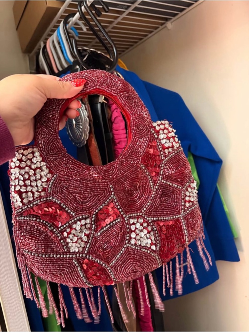 Red Beaded Fringe Evening Bag - Designer-Inspired